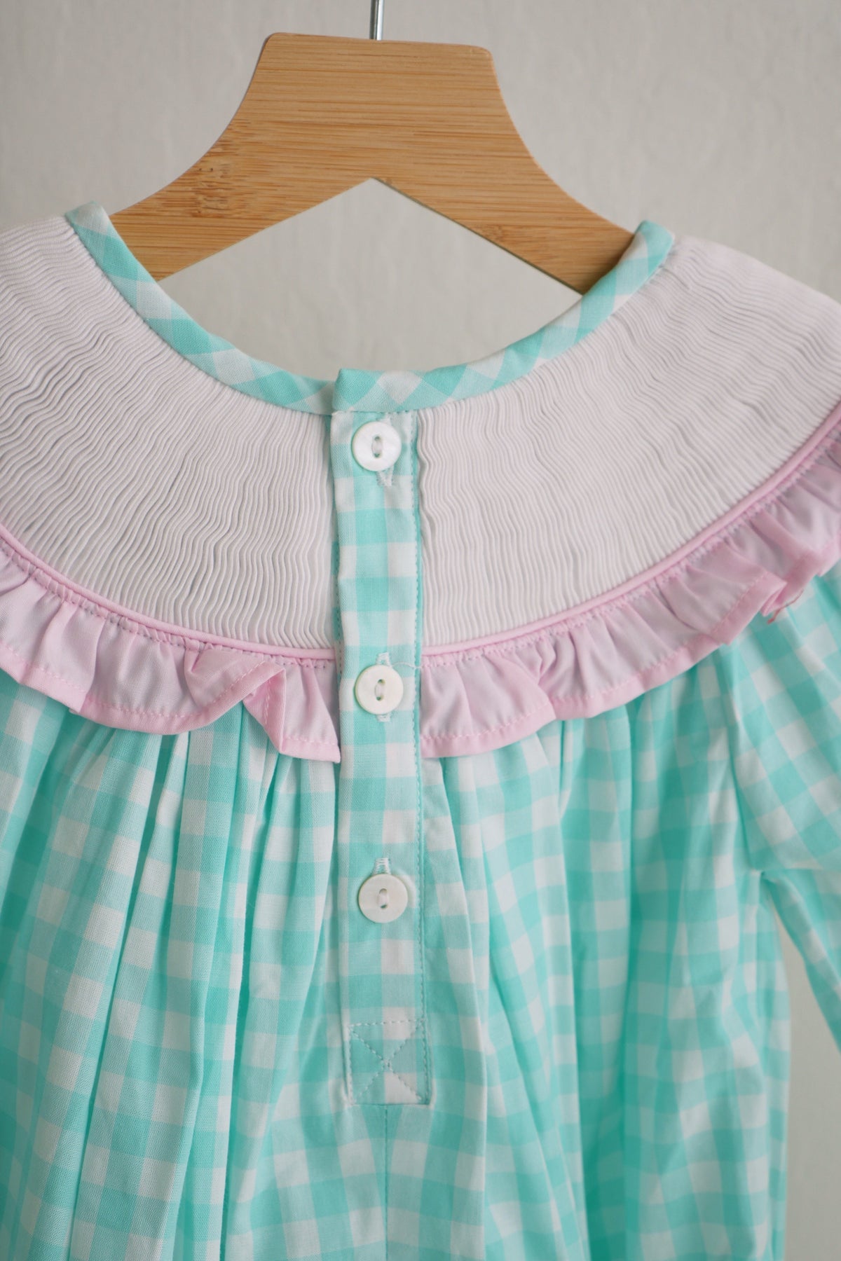 Girls Mint Gingham Nutcracker Hand Smocked Christmas Dress | 100% Cotton Holiday Dress