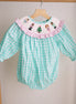 Mint christmas nutcracker hand smocked gingham bubble