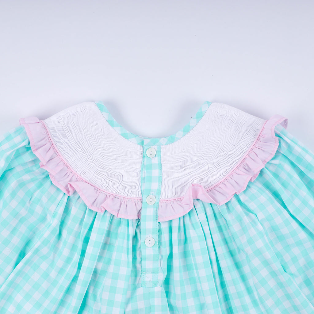 Girls Mint Nutcracker Hand Smocked Gingham Ruffle Pants Set – Christmas 2T–6Y
