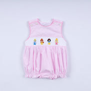 Pink princess hand smocked plaid bubble