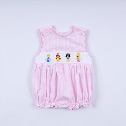 Pink princess hand smocked plaid bubble