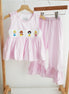 Pink princess hand smocked plaid ruffle pants set