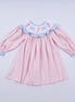 Pink candy cane bow hand smocked ruffle dress