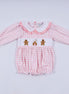 Pink gingerbread hand smocked gingham ruffle bubble