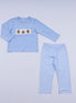 Blue gingerbread hand smocked gingham pants set