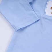 Blue gingerbread hand smocked gingham pants set