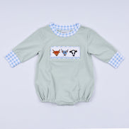 Sage cow hand smocked bubble