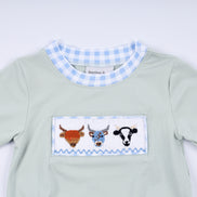 Sage cow hand smocked bubble