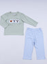 Sage cow hand smocked gingham pants set