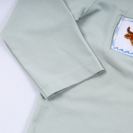 Sage cow hand smocked gingham pants set