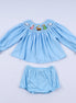 Blue nativity hand smocked bloomer set