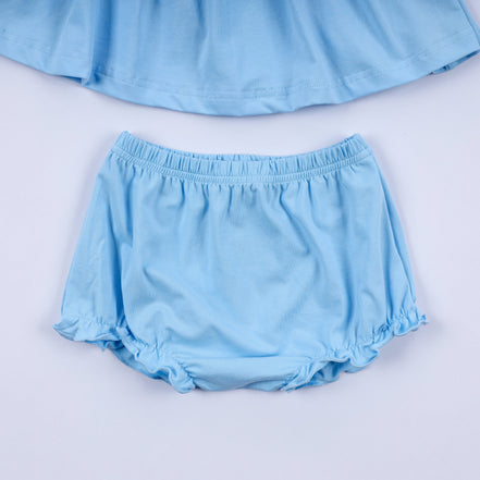 Blue nativity hand smocked bloomer set