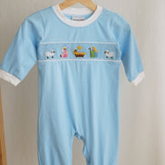 Blue nativity hand smocked romper