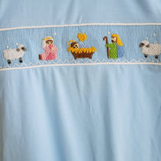 Blue nativity hand smocked romper
