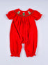 Red christmas tree hand smocked romper