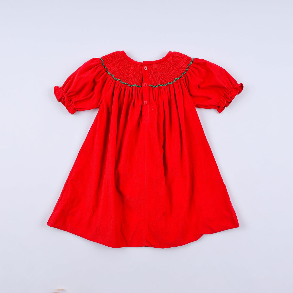 Girls Red Christmas Tree Hand Smocked Dress – 12M–6Y