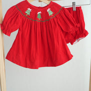 Red christmas tree hand smocked bloomer set