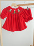Red christmas tree hand smocked bloomer set