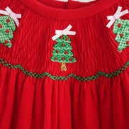 Red christmas tree hand smocked bloomer set