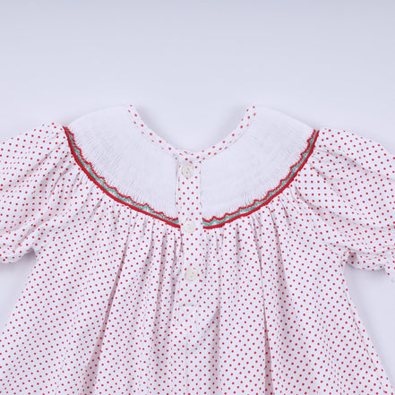 Red gingerbread hand smocked ruffle pants set