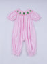 Pink christmas tree hand smocked ruffle romper