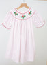 Pink christmas bishop hand smocked dot dress
