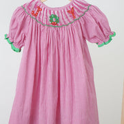 Pink christmas joy hand smocked gingham dress