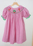 Pink christmas joy hand smocked gingham dress
