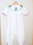 White chrismtas tree hand smocked girl romper