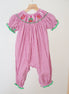 Pink joy hand smocked girl gingham romper