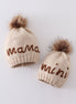 Hand embroidered pom pom beanie hat mommy&me