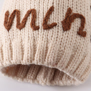 Hand embroidered pom pom beanie hat mommy&me
