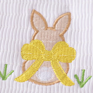 Floral print bunny embroidery smocked girl dress