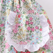 Floral print bunny embroidery smocked girl set