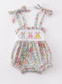 Floral print bunny embroidery smocked girl bubble