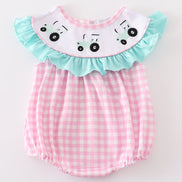 Pink tractor embroidery plaid girl bubble