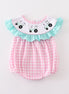 Pink tractor embroidery plaid girl bubble