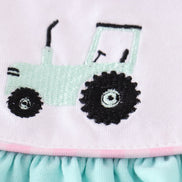 Pink tractor embroidery plaid girl bubble