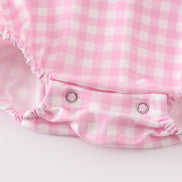 Pink tractor embroidery plaid girl bubble