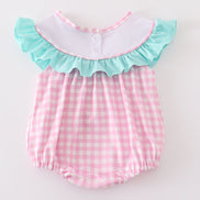 Pink tractor embroidery plaid girl bubble