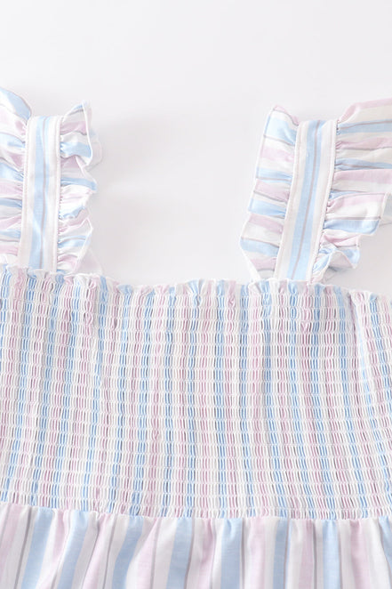 Crab french knot stripe smocked dress