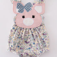 Pig floral print applique girl bubble