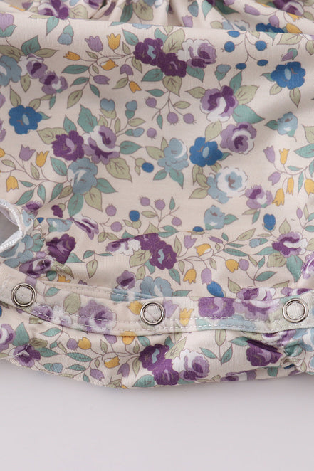 Pig floral print applique girl bubble