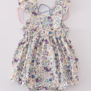 Pig floral print applique girl bubble
