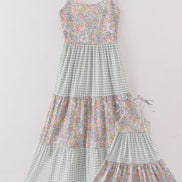 Sage pastel floral harmony mom&me gingham dress