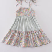 Sage pastel floral harmony mom&me gingham dress