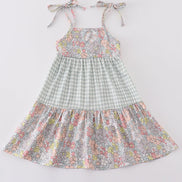 Sage pastel floral harmony mom&me gingham dress