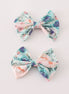 Green garden serenity print girl piggie hair bow
