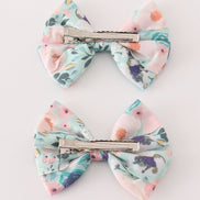 Green garden serenity print girl piggie hair bow