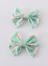 Green floral print girl piggie hair bow